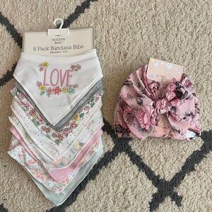 Baby girl bandana bibs set and bow headband turbans